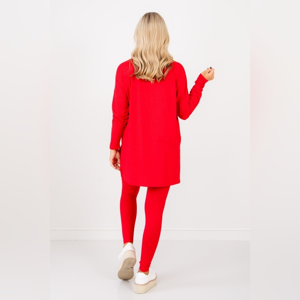 Zenana lounge all day crew long sleeve brushed microfiber set ruby small - Picture 3 of 6